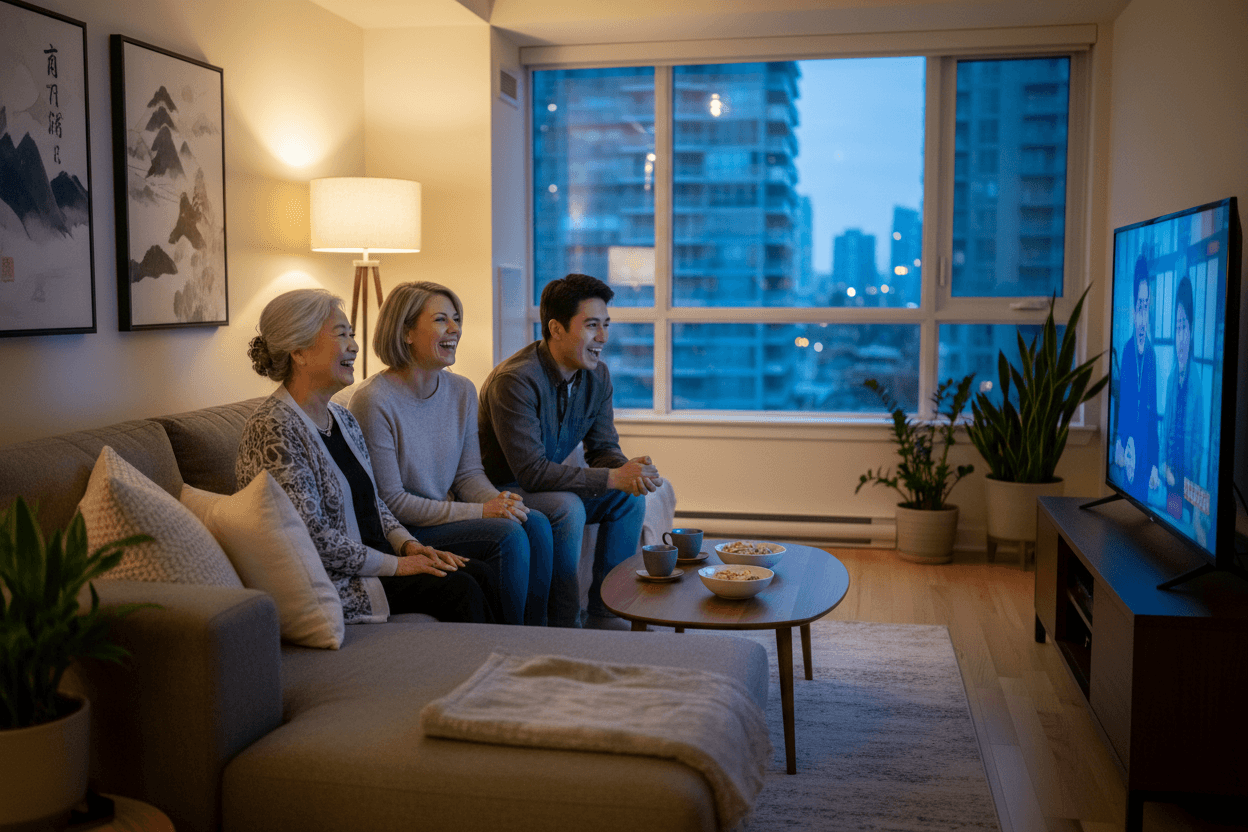 Family watching Japanese television